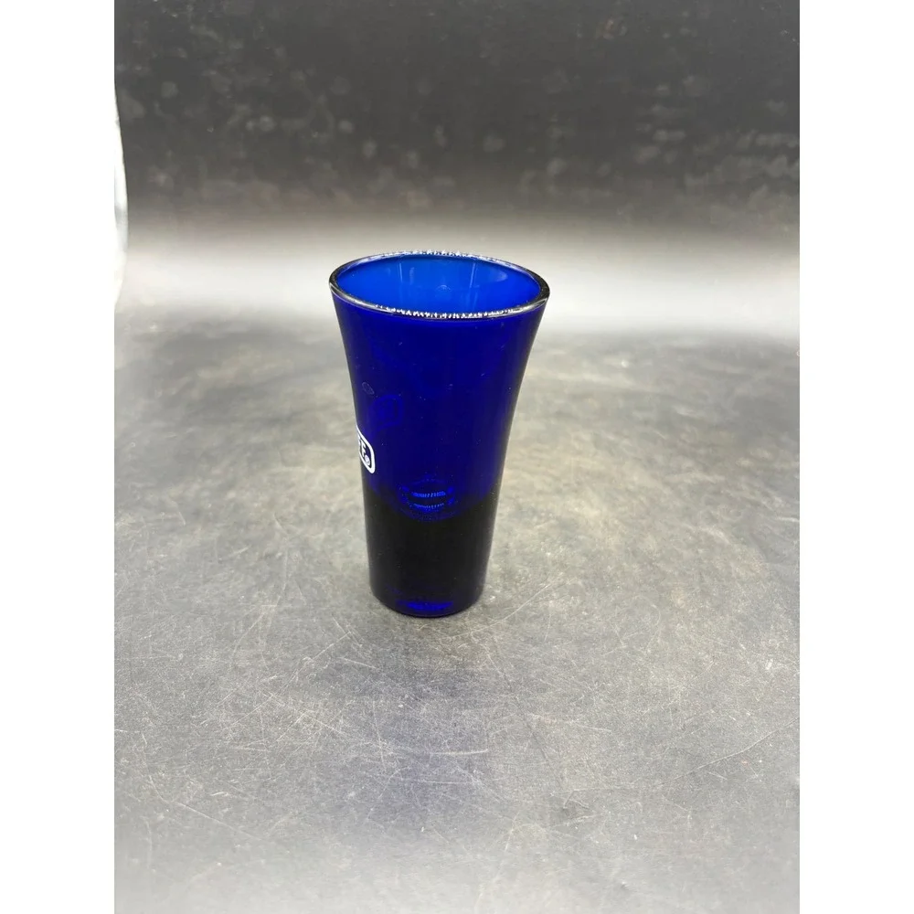 Smirnoff Vodka Cobalt Blue Glass Shot Glass Barware Collectible Logo
